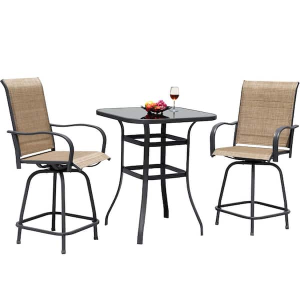 Chillrest 3-Pieces Metal Squre Patio Bar Height Outdoor Bistro Set, Brown