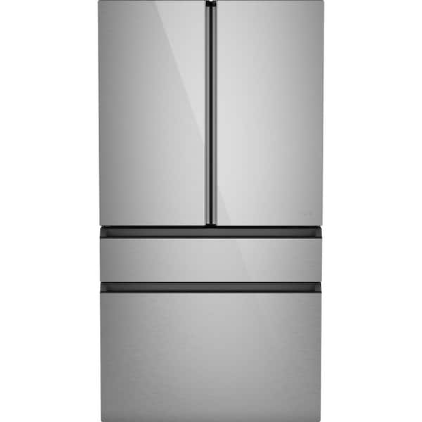 Cafe 28.7 cu. ft. Smart Four Door French Door Refrigerator in Platinum Glass with Dual-Dispense Autofill Pitcher, Easy Clean