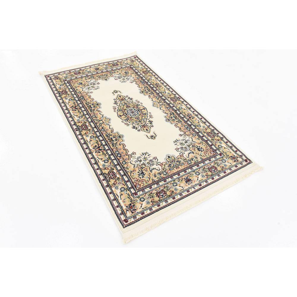 Ivory and Beige Rectangular Synthetic Stain-Resistant Rug