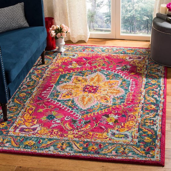 Phoenix Fuchsia/Blue 5 ft. x 8 ft. Border Area Rug