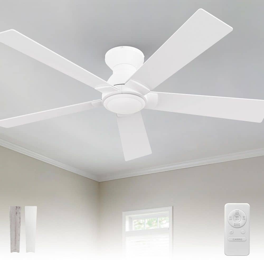 CARRO Vetric 52 in. Indoor White 10-Speed DC Motor Flush Mount