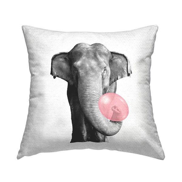 Elephant Trunk Blowing Bubble Grey Square Outdoor Throw Pillow