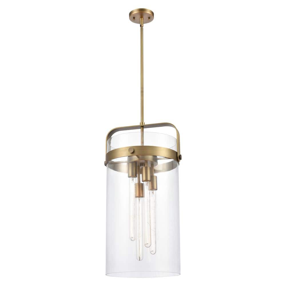Pilaster Brushed Brass and Clear Glass 4-Light Pendant