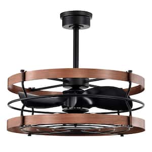 Isla 26 in. 6-Light Indoor Matte Black and Brown Faux Wood Grain Finish Ceiling Fan with Light Kit