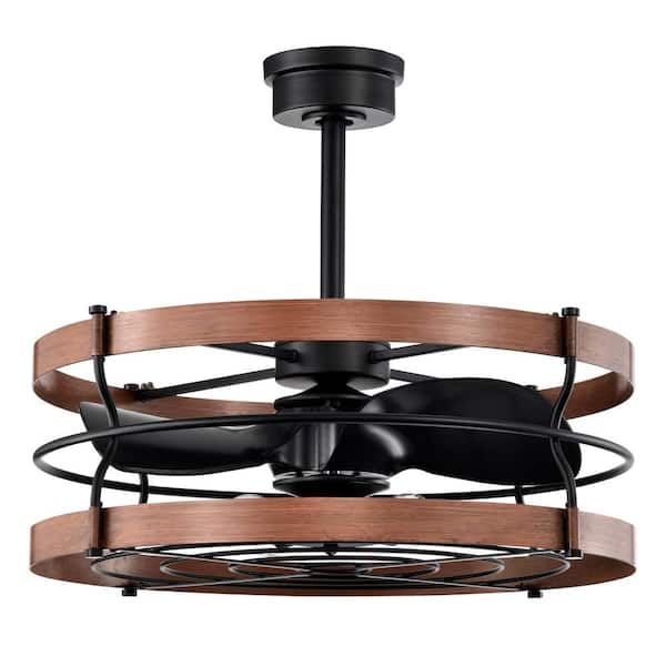 Warehouse of Tiffany Isla 26 in. 6-Light Indoor Matte Black and Brown Faux Wood Grain Finish Ceiling Fan with Light Kit