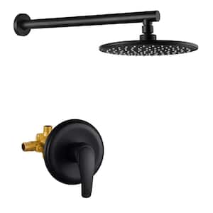 Single-Handle 1-Spray Patterns 9 in. Wall Mount Round Shower Faucet in Black (Valve Included)
