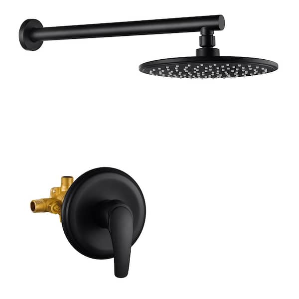 Zalerock Single-Handle 1-Spray Patterns 9 in. Wall Mount Round Shower Faucet in Black (Valve Included)