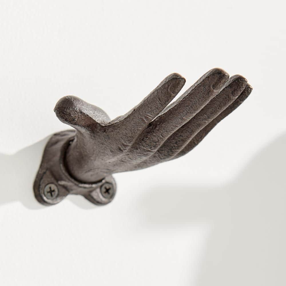 Palms Up Dark Brown Cast Iron Wall Hooks Set