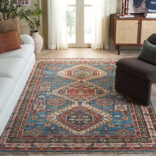 Samarkand 6 ft. x 9 ft. Blue/Red Oriental Area Rug