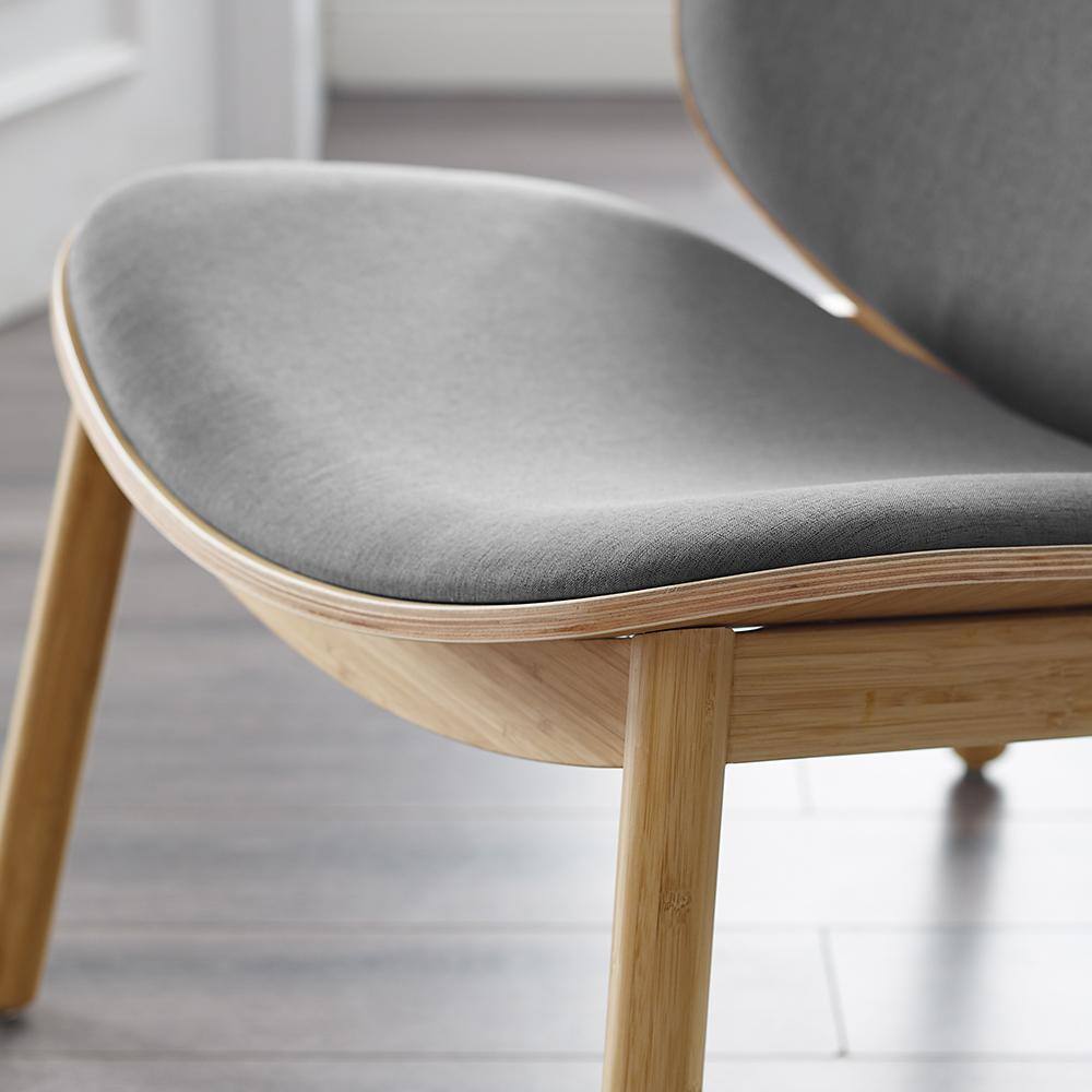Gray Velvet Lounge Chair with Bamboo Frame