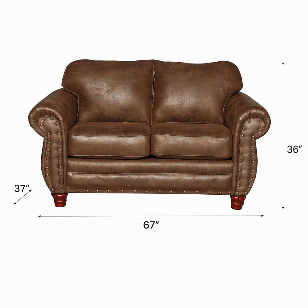 Sedona Traditional Brown Faux Leather Sofa with Rustic Nailhead Accents