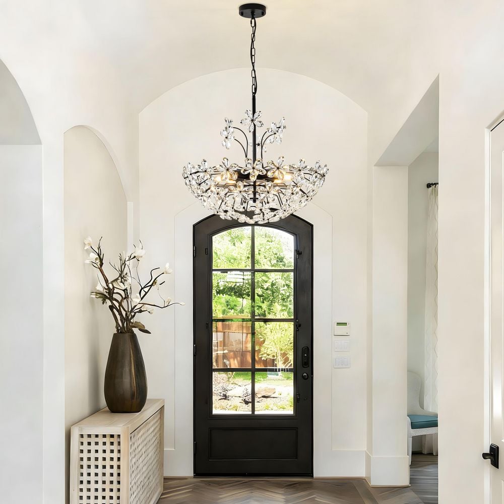 8-Light Modern Black Crystal Flower Chandelier Pendant Light for Dining Room Living Room Bedroom Entryway Ceiling price history on PriceWatchPro
