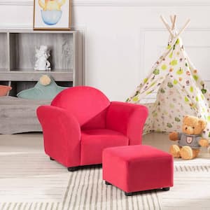 Kids Sofa Chair with Ottoman, Kids Room Velvet Sofa Chair, Baby, Toddler Chair for Boys and Girls in Fuchsia