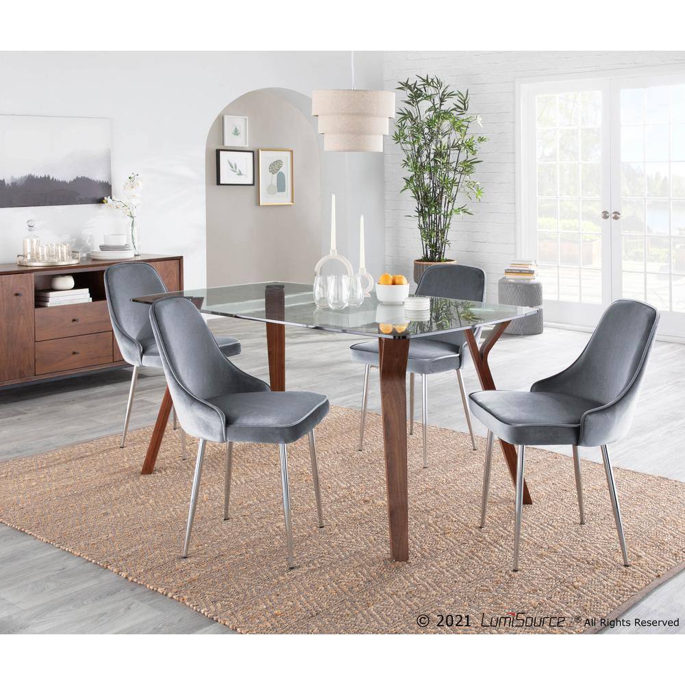 Chrome Blue Velvet Upholstered Parsons Side Chair Set