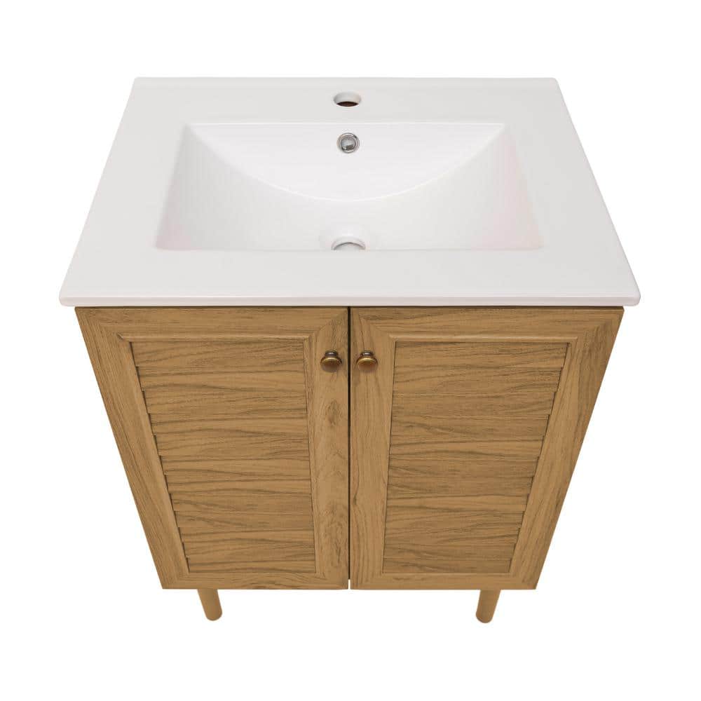 Bron 24" Brown Oak Freestanding Bathroom Vanity with White Sink Top