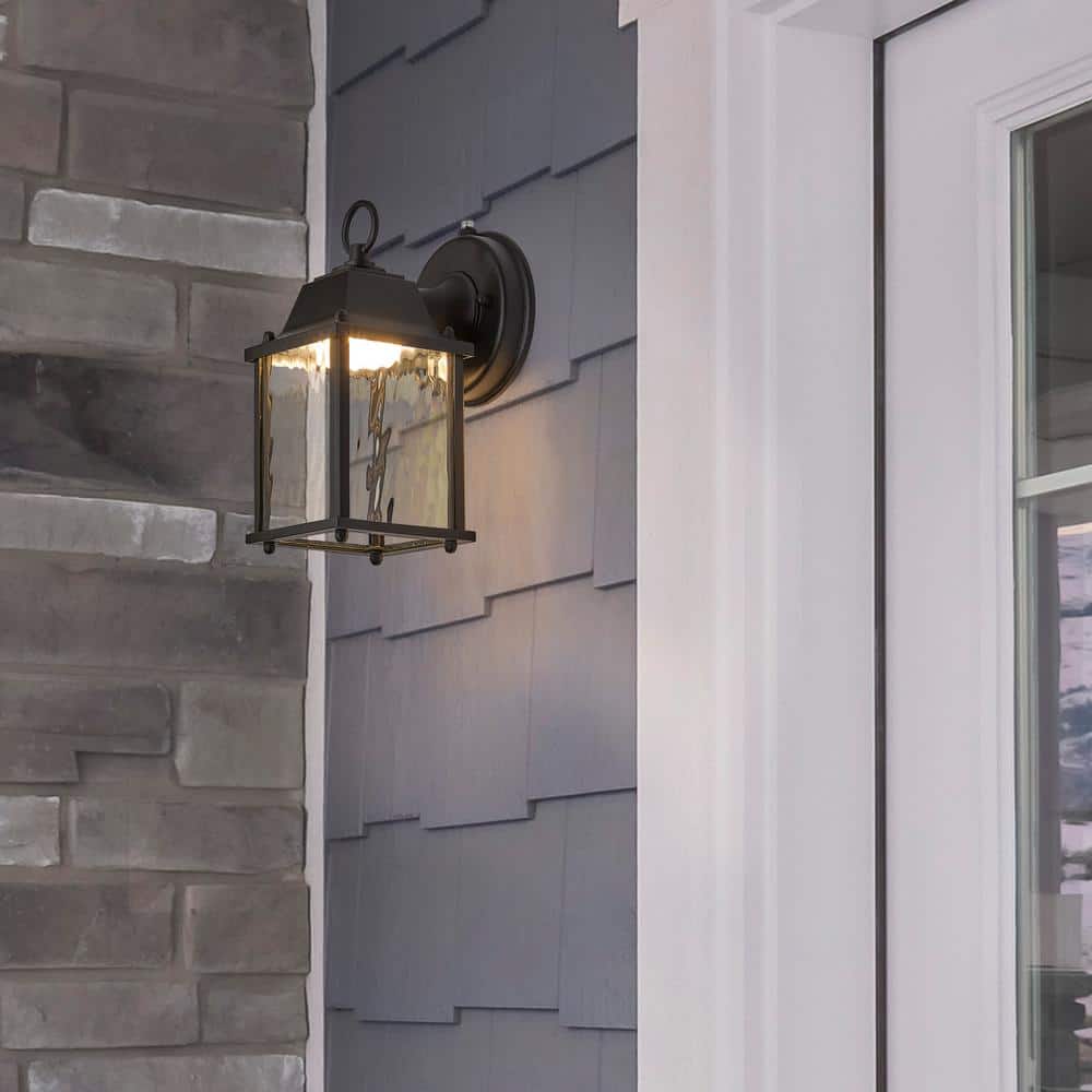 Black Aluminum LED Lantern Sconce with Clear Glass