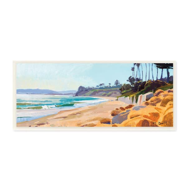 Stupell Industries "Summer Beach Landscape Warm Sandy Coastline" by Marcia Burtt Unframed Nature Wood Wall Art Print 7 in. x 17 in.
