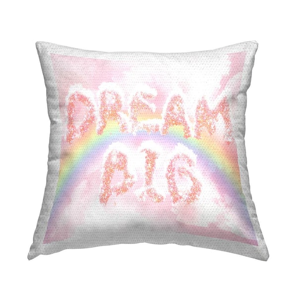 Stupell Industries Dream Big Pastel Dazzling Rainbow Pink Square Outdoor Throw Pillow