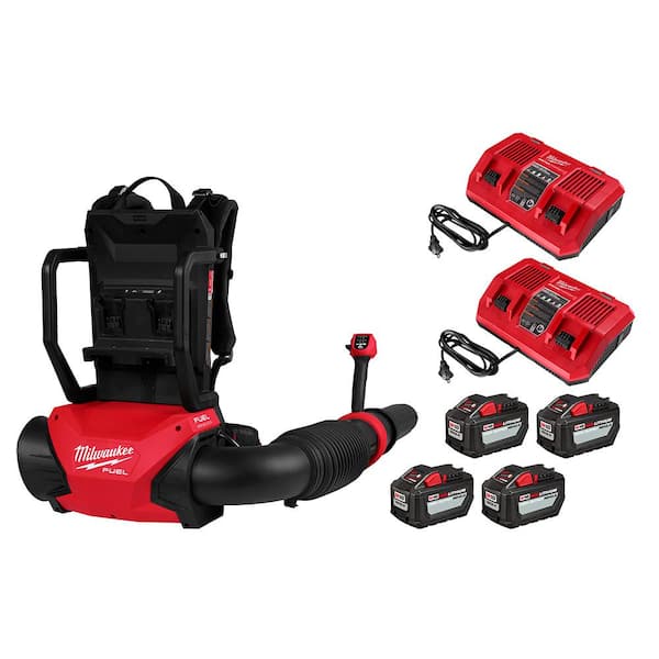 M18 FUEL 155 MPH 650 CFM 18V Brushless Cordless Dual Battery Backpack Blower Kit w/(4) 12.0 Ah Batteries, (2) Chargers