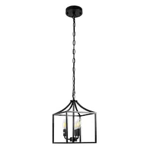 3-Light 60-Watt Matte Black Geometric Cage Mini Pendant Light with No Glass Shade