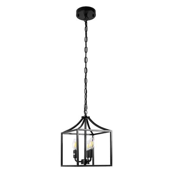 Briignite 3-Light 60-Watt Matte Black Geometric Cage Mini Pendant Light with No Glass Shade