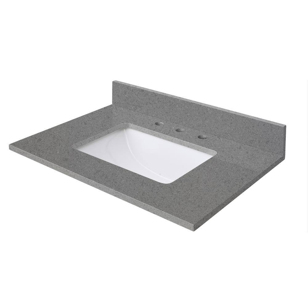 31'' Gray Quartz Single Bathroom Vanity Top with White Sink