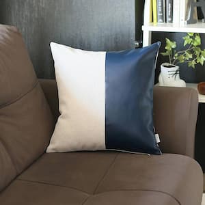 Bohemian Handmade Vegan Faux Leather Navy Blue 17 in. x 17 in. Square Abstract Geometric Throw Pillow