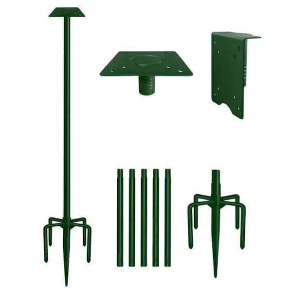 90 in. Green Bird House Pole Mount Kit with Frosted, Bird Feeder Pole Kit with 5 Prongs Base and 2 Plates for Outdoor