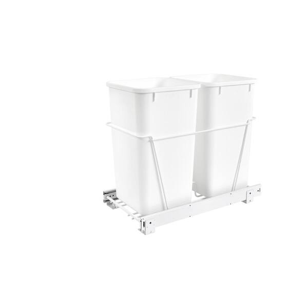 Rev-A-Shelf 19.25 in. H x 11.81 in. W x 22.25 in. D Double 27 Qt. Pull-Out White Waste Containers with Full-Extension Slides