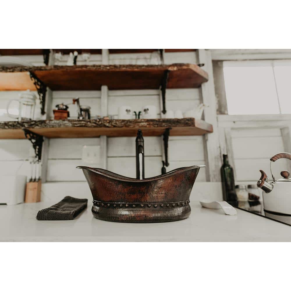 20" Oil Rubbed Bronze Hammered Copper Vessel Sink