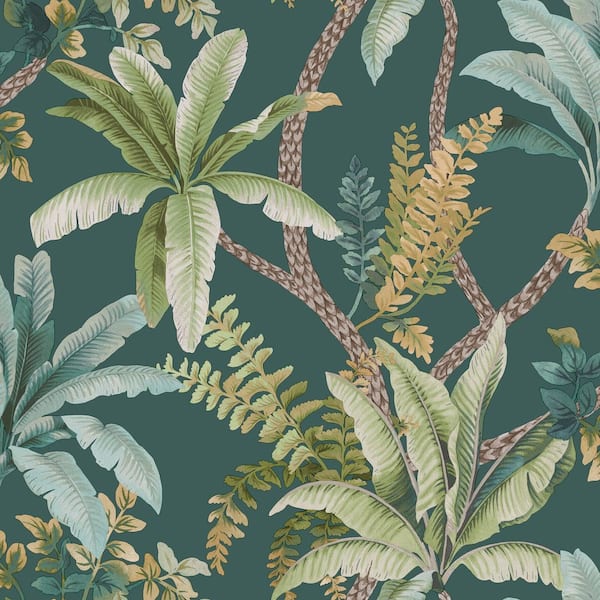 Trailing Palm Teal Non-Pasted Wallpaper (Covers 56 sq.  ft. )