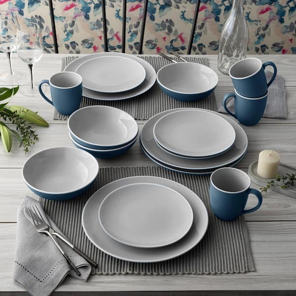 Noritake ColorTrio Blue 16-Piece (Blue) Porcelain Coupe Dinnerware