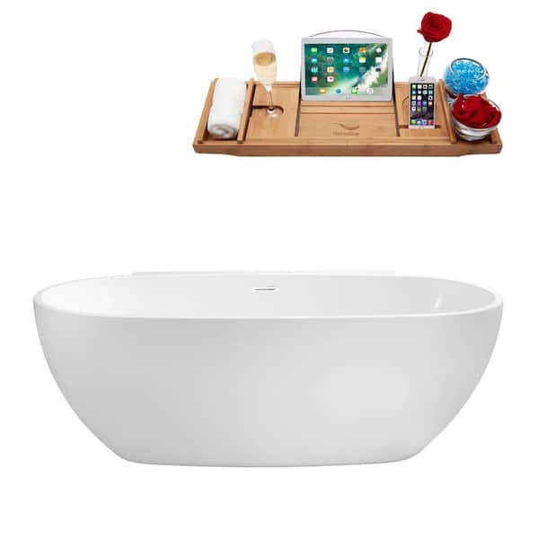 Streamline 59 in. Acrylic Flatbottom Non-Whirlpool Bathtub in Glossy White with Glossy White Drain and Overflow Cover