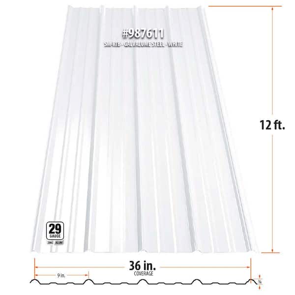 12 ft. SM-Rib Galvalume Steel 29-Gauge Roof/Siding Panel in White 12 ft. SM-Rib Galvalume Steel 29-Gauge Roof/Siding Panel in White