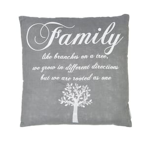 Family Tree Grey Linen Sentiment Print Embroidered 20 in. x 20 in. Throw Pillow