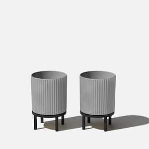 Demi 12 in. Raised with Stand Round Gray Plastic Planter with Black Stand (2-Pack)