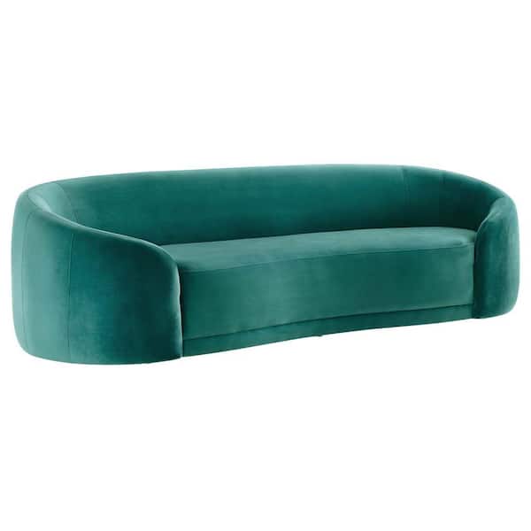 MODWAY Contessa 97 in. n. Slope Arms Performance Velvet Tuxedo Curved Sofa in Teal Green