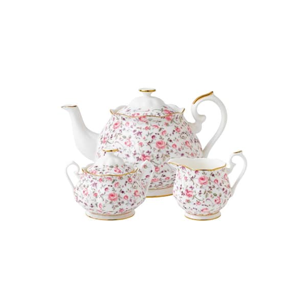 Rose Confetti Teapot, Sugar, Cream, 3 Piece Set