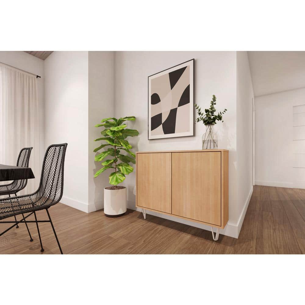 Golden Maple Slim 2-Door Storage Cabinet with Adjustable Shelving