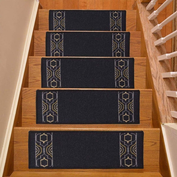 Indoor Trellis Border Black ​ 8.5 in. x 26 in. Stair Tread Cover (Set of 13)