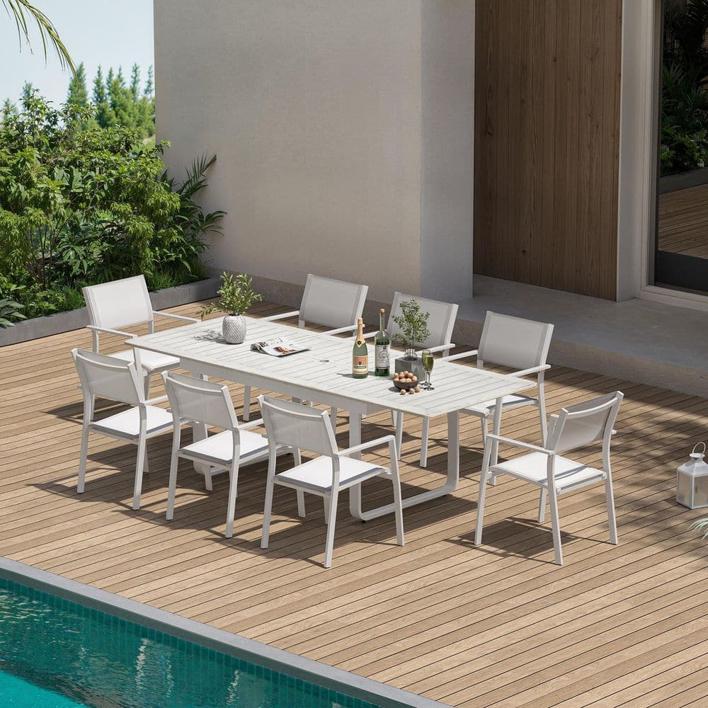 CikaCika Warm Gray 9-Piece Aluminum Outdoor Dining Set with