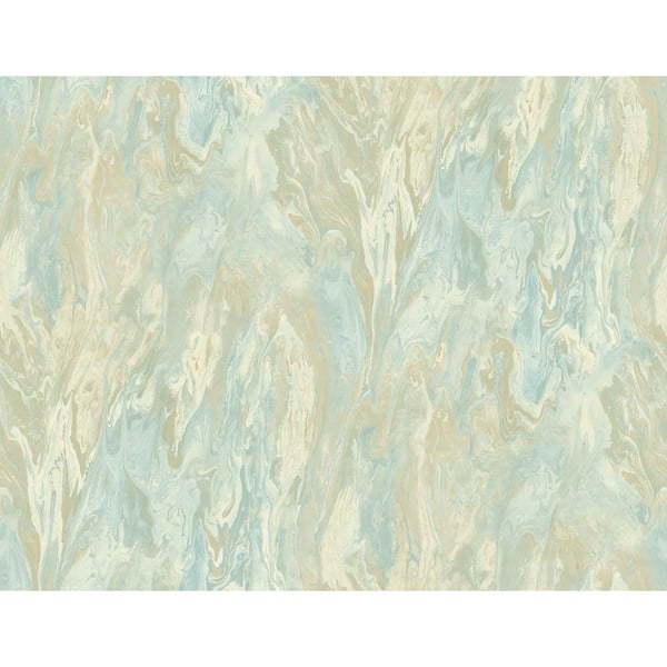 CASA MIA Veined Marble Beige and Aquamarine Paper Non - Pasted Strippable Wallpaper Roll (Cover 60.75 sq. ft.)