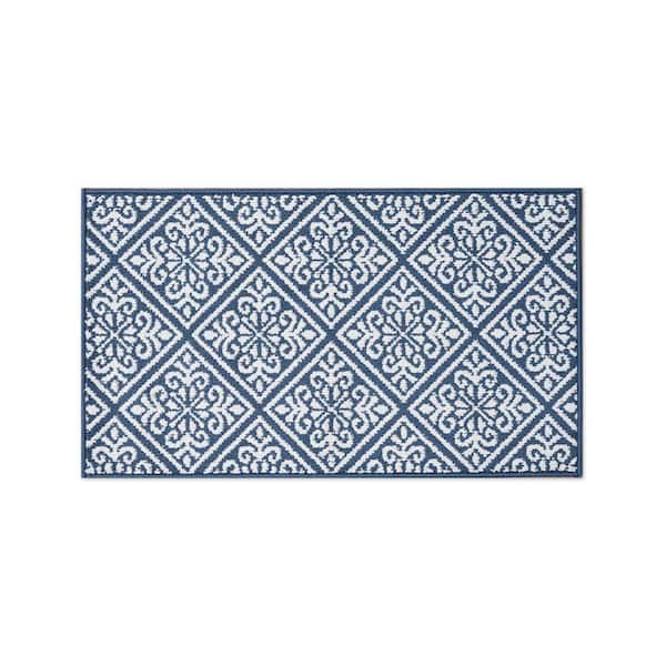 Washable Skid-Resistant  Dusty Navy/Ivory  2 ft. x 4 ft.  All Loop Tufted Area Rug