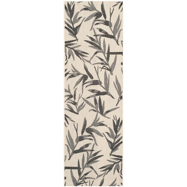 SAFAVIEH Courtyard Beige/Anthracite 2 ft. x 7 ft. Floral Indoor/Outdoor Patio  Runner Rug
