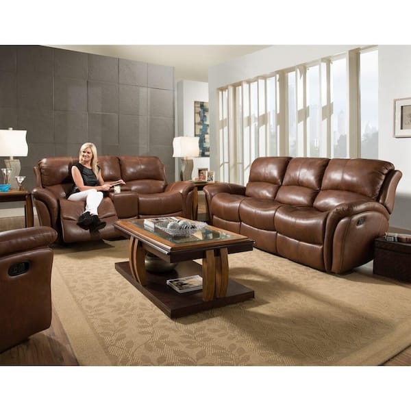 Hanover Yellowstone 90 in. Golden Brown 100% Genuine Leather Double-Reclining  3-Seater Sofa, HUM002SF-GB HUM002SF-GB