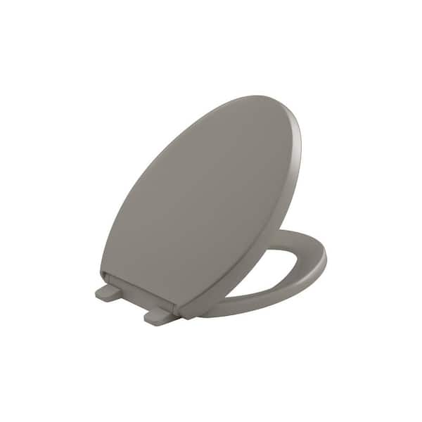 KOHLER Reveal QuietClose Elongated Closed Front Toilet Seat with GripTight Bumpers in Cashmere