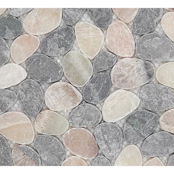 Pebble Ash Grey Quartz Mix Tumbled 4 in. x 6 in. Marble Mosaic Tile Sample
