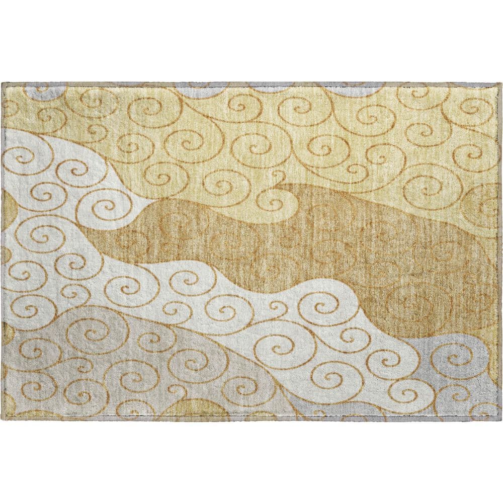 Mayfield Premium Machine Washable Abstract AMF2464 Gold 2 ft. x 3 ft. Accent Rug price history on PriceWatchPro