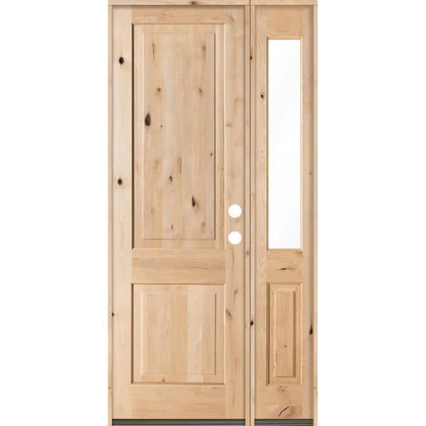 Krosswood Doors 44 in. x 96 in. Rustic Unfinished Knotty Alder Square-Top Left-Hand Right Half Sidelite Clear Glass Prehung Front Door