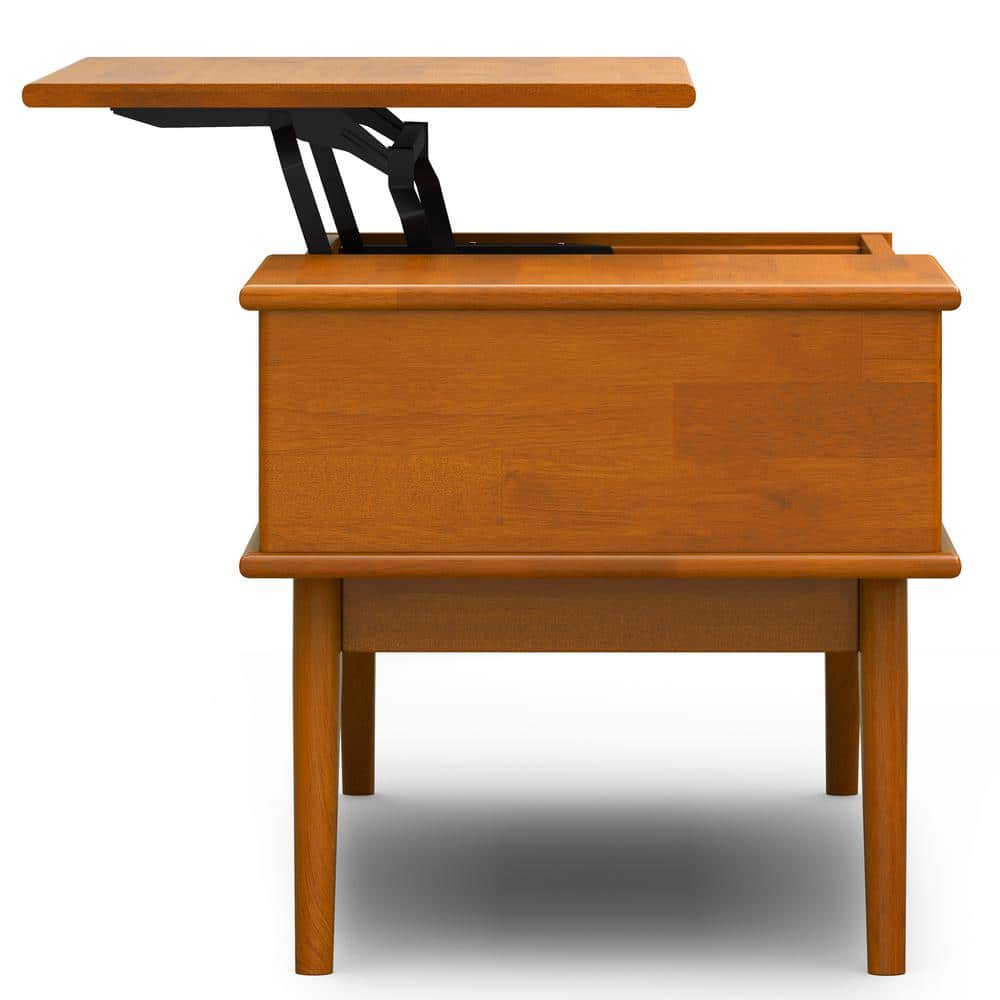 Teak Brown Mid-Century Modern Lift-Top Coffee Table with Storage